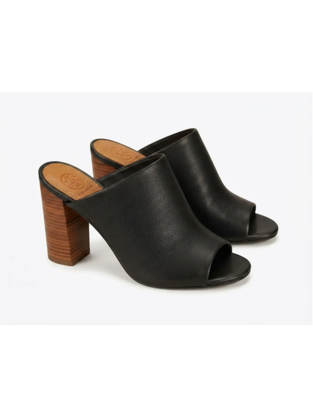 TORY BURCH Raya Pebbled Leather Mules Women's Size 7M Black